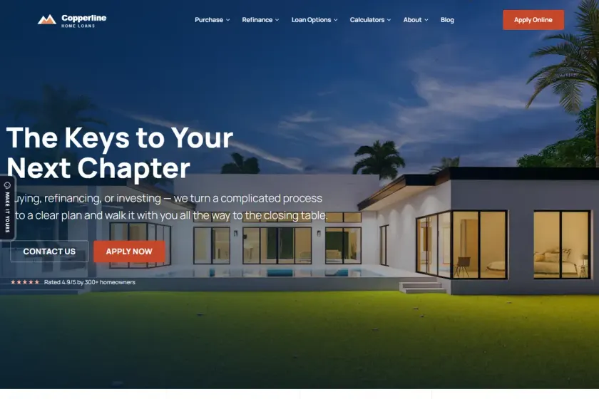 Copperline Home Loans — Cinematic full-bleed mortgage website design preview