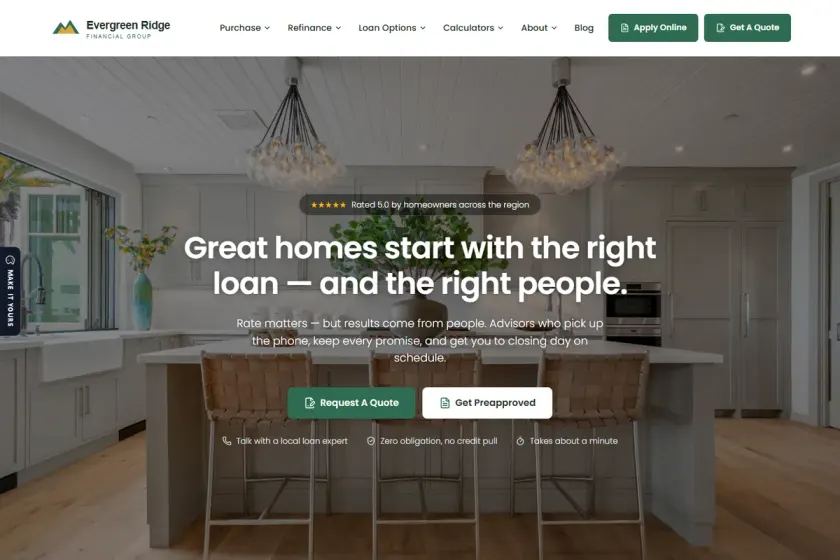 Evergreen Ridge Financial Group — Warm trust-first mortgage website design preview