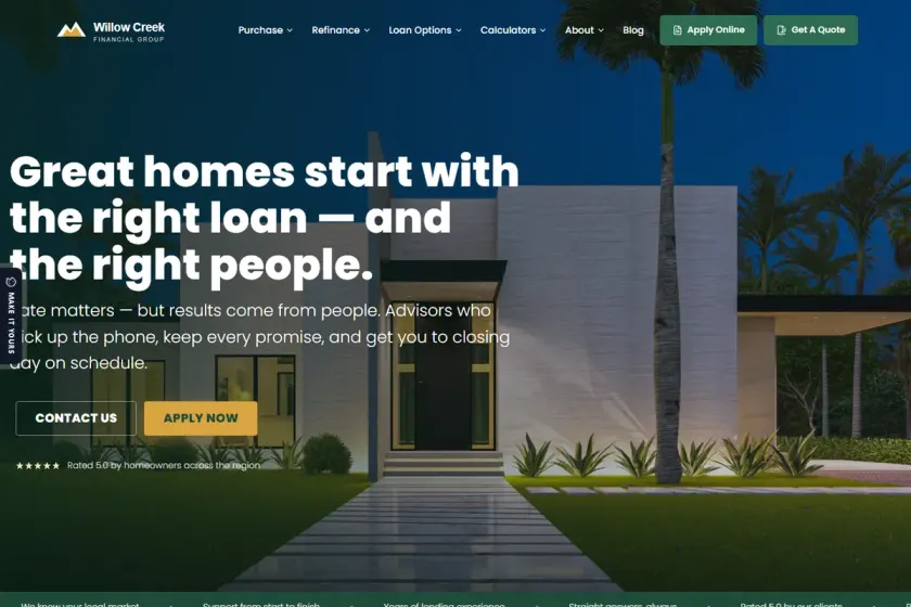 Willow Creek Home Finance — Bold left-aligned mortgage website design preview